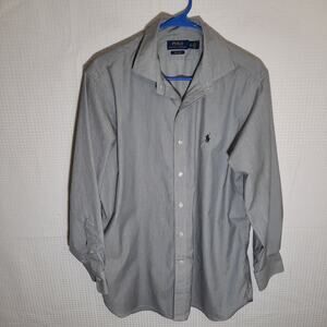 Polo Ralph Lauren 16.5 32/33 Shirt Gray Stripe LS Easy Care Cotton Dress